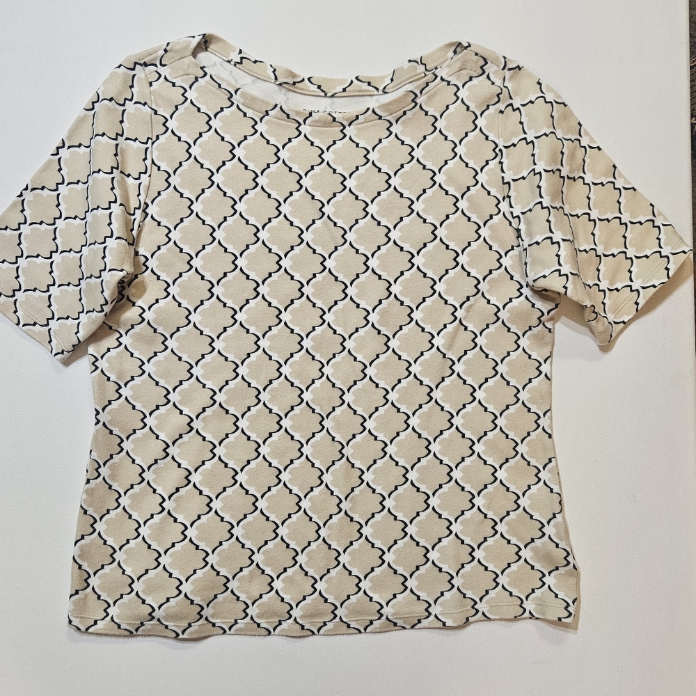 Charter Club Luxury Pima‎ Cotton Top Womens Medium Tan Black Geometric